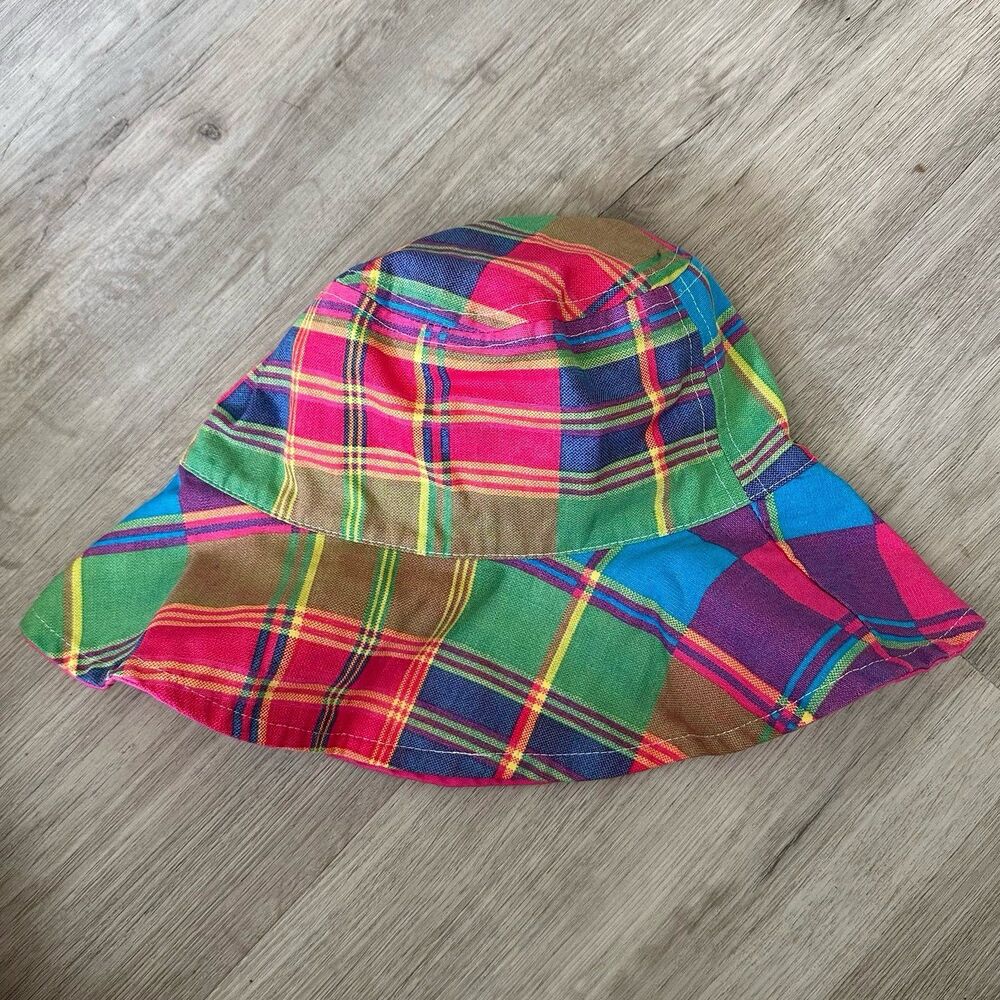Pink Blue Green Purple Yellow Plaid Reversible Bucket Hat Women’s OSFM